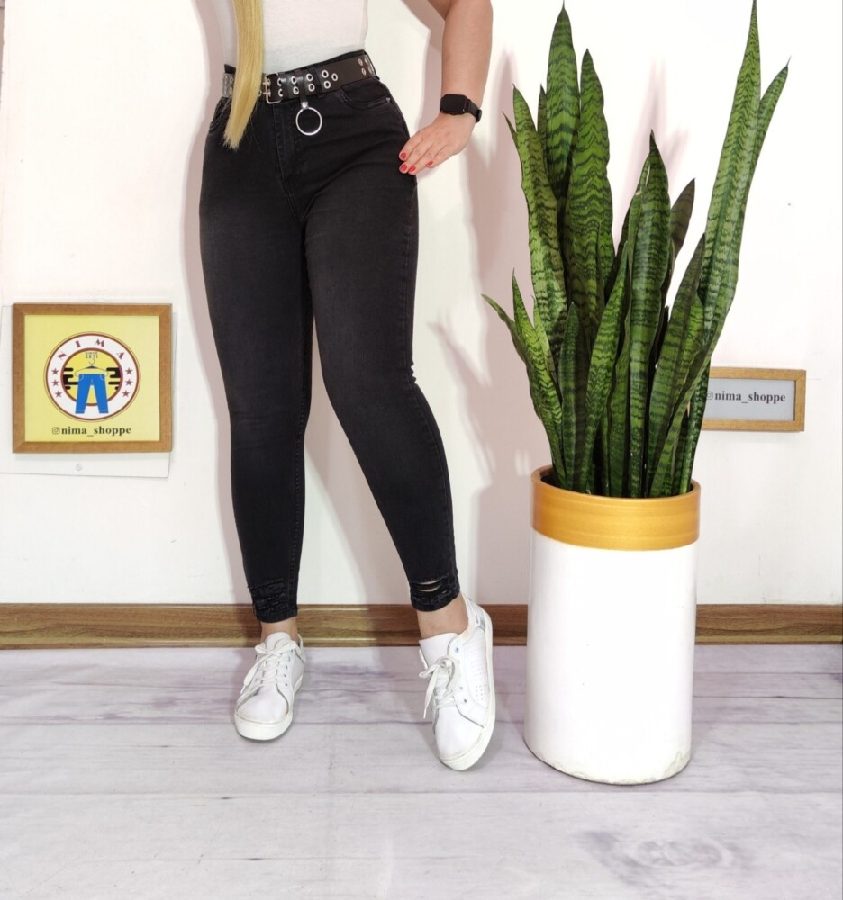 شلوارجین جذب ذغالی زاپ روی مچ کد 3005