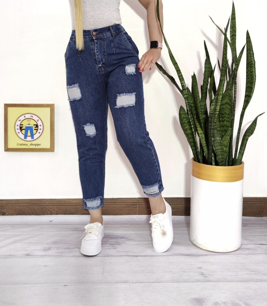 شلوار جین مام آبی یخی و آبی تیره کد 3045