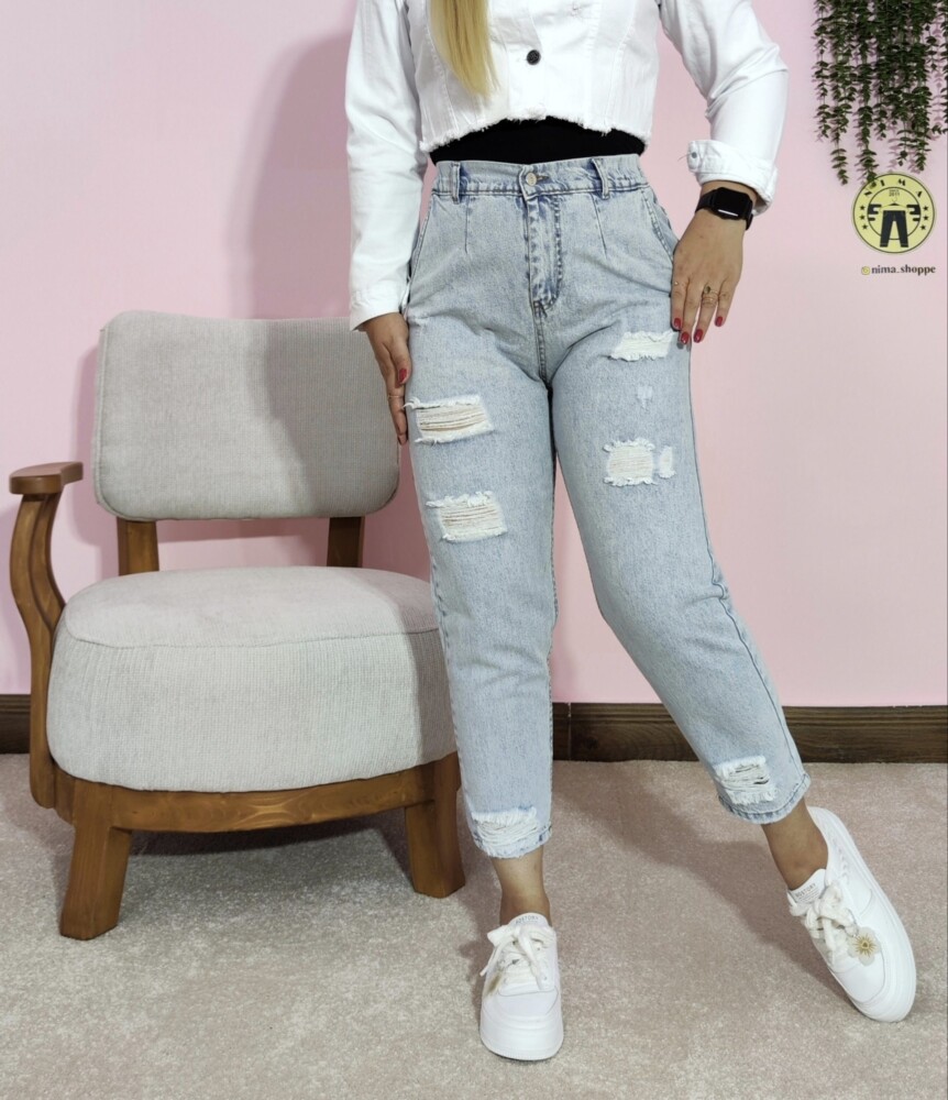 شلوار جین مام آبی یخی و آبی تیره کد3045