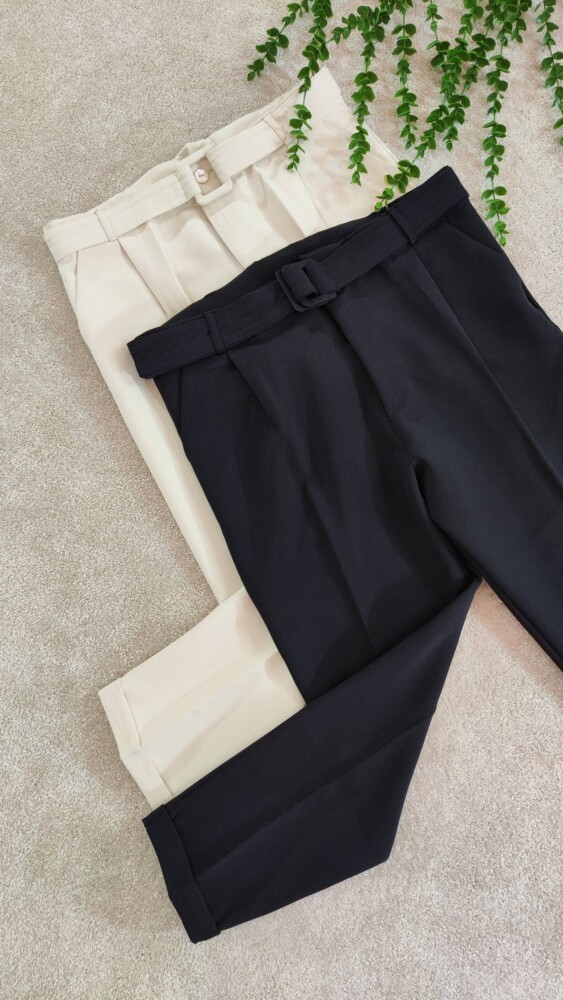 شلوار مام کرپ ساترون ترک کرم و مشکی کد 275