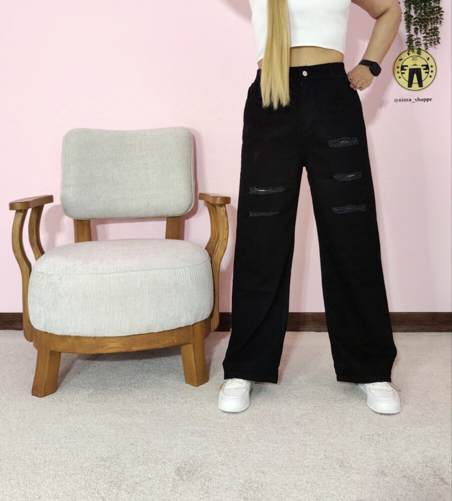 شلوار جین بگ مشکی زاپ خطی کد 3115