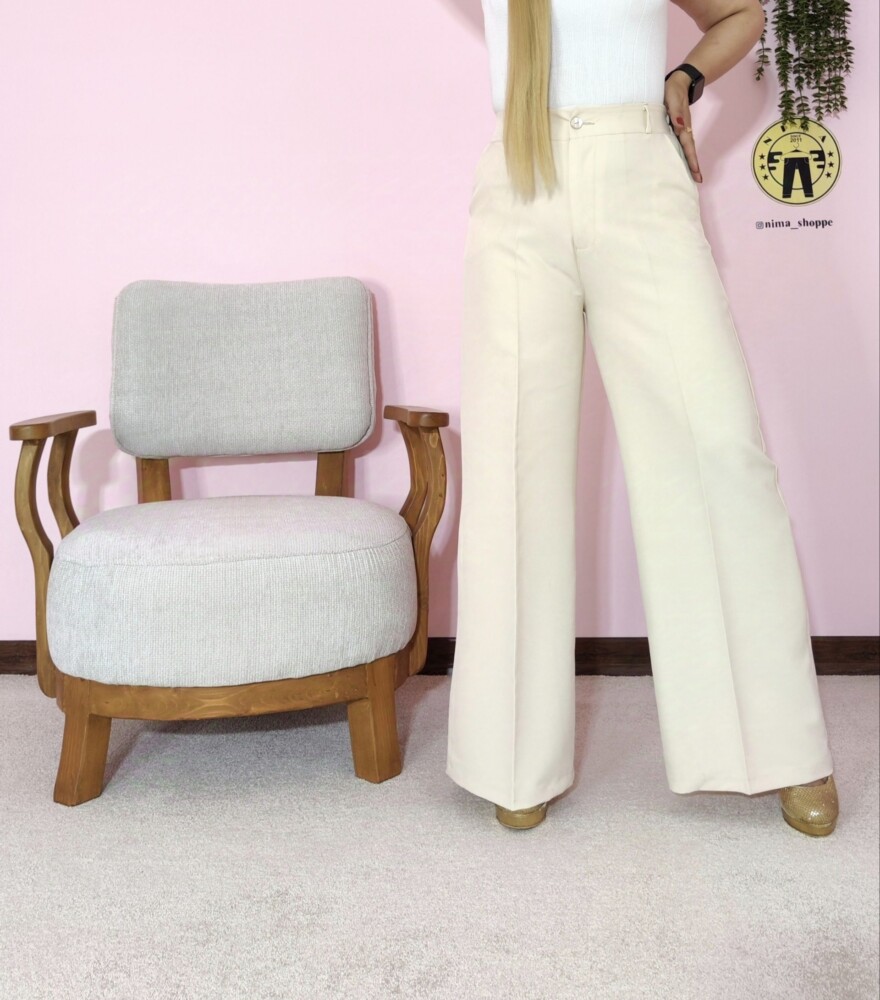 شلوار بگ کرپ ساترون ترک کرم و مشکی کد 278